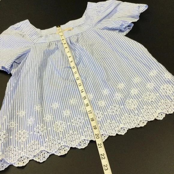LOFT Womens Light Blue White Striped Embroidered Eyelet Square Neck Blouse Small - Picture 5 of 9